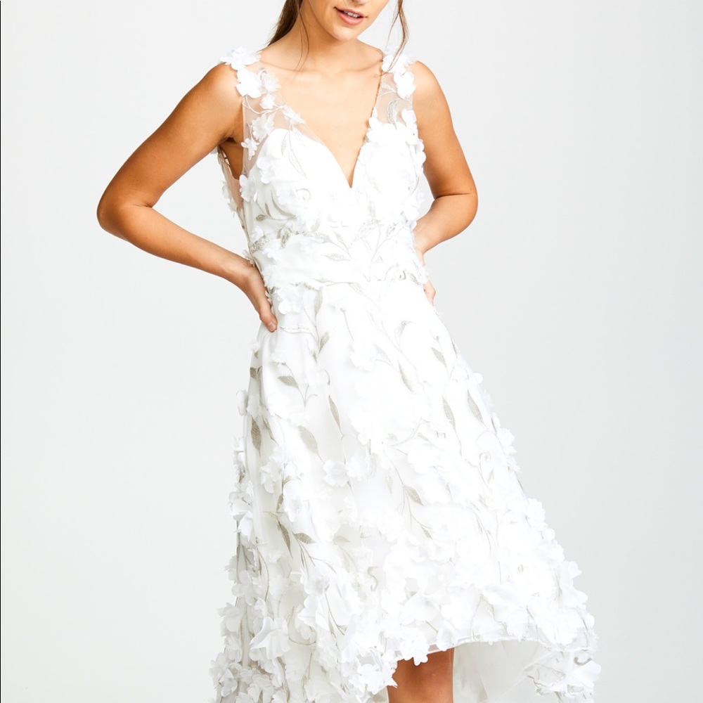 Marchese Notte High-Low Cocktail Dress w Flower Petals NWT